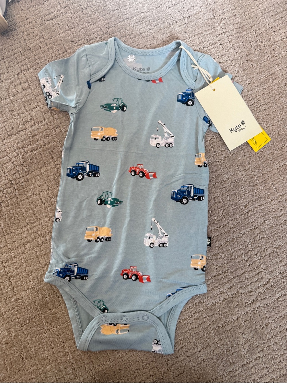 Kyte BABY Light Blue Construction Truck Short Sleeve Bodysuit